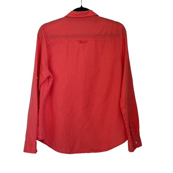 EXPRESS Women's Top Size Large Orange Linen Blend Button Down Long Sleeve - Picture 2 of 11
